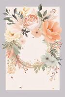 Colorful simple floral decoration illustration background template, creative arrangement of nature and flowers. Good for banner, wedding card invitation draft, birthday, greetings, and design element. photo