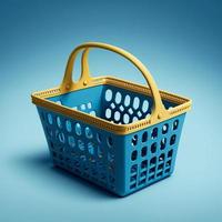 Supermarket basket, blue background. Digital illustration AI photo