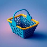 Supermarket basket, blue background. Digital illustration AI photo