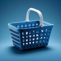 Supermarket basket, blue background. Digital illustration AI photo