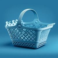 Supermarket basket, blue background. Digital illustration AI photo