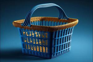 Supermarket basket, blue background. Digital illustration AI photo