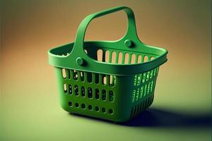 Grocery basket, green background. Digital illustration AI photo