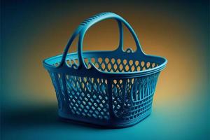 supermercado cesta, azul antecedentes. digital ilustración ai foto