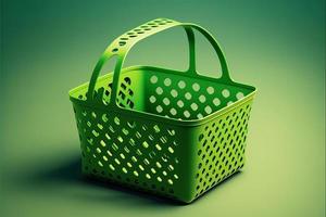 Grocery basket, green background. Digital illustration AI photo