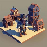 Wild West scenery with 3d cowboy, cute style. Digital illustration. AI photo