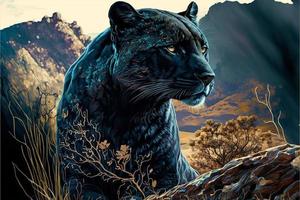 Black panther illustration, artistic style. AI photo