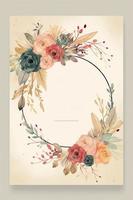 Colorful simple floral decoration illustration background template, creative arrangement of nature and flowers. Good for banner, wedding card invitation draft, birthday, greetings, and design element. photo