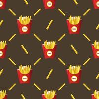 Vector seamless pattern french fries in a red box with a shadow on the background.