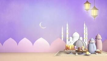 Ramadan Greeting Banner with Colorfull purple Background photo