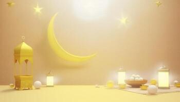 Ramadan Greeting Banner with Golden Yellow Background photo