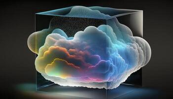 Holographic Cloud Data System 3D Render of Computing and Data Transfer photo