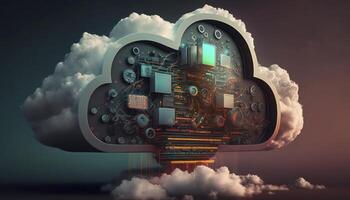 Holographic Cloud Data System 3D Render of Computing and Data Transfer photo