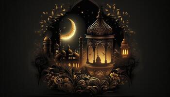 Golden Ramadan Background - 3D Rendering photo