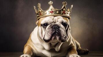 bull terrier dog with a golden crown photo