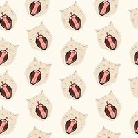 Funny pattern with the head of a cat with an open mouth. Vector illustration in hand drawn style