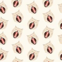 Funny pattern with the head of a cat with an open mouth. Vector illustration in hand drawn style