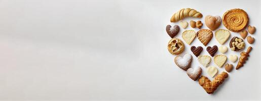 pastel galletas Pastelería reunido hacer un forma de corazón ai generado foto