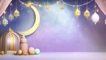 Ramadan Greeting Banner with Colorfull purple Background photo