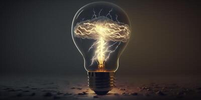 Brain inside big light bulb illustration photo