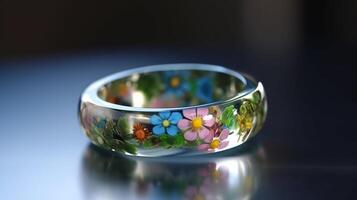 glass ring with flowers inside photo