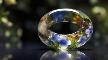 glass ring with flowers inside photo