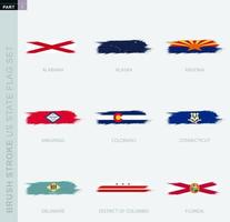 Grunge abstract brush stroke flag set of US States, nine different flag. vector