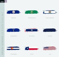 Grunge abstract brush stroke flag set of US States, nine different flag. vector