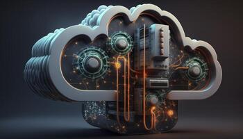 Holographic Cloud Data System 3D Render of Computing and Data Transfer photo