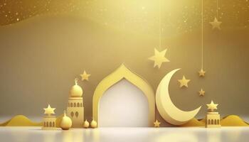 Ramadan Greeting Banner with Golden Yellow Background photo