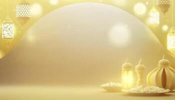 Ramadan Greeting Banner with Golden Yellow Background photo