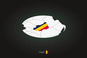 Chad map in dark color, oval map with neighboring countries. vector