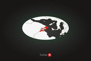 Tunisia map in dark color, oval map with neighboring countries. vector