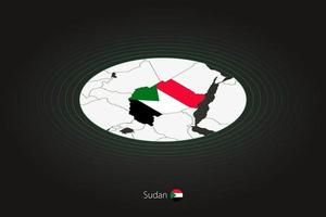 Sudan map in dark color, oval map with neighboring countries. vector