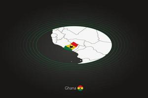 Ghana mapa en oscuro color, oval mapa con vecino países. vector