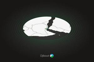 Djibouti map in dark color, oval map with neighboring countries. vector