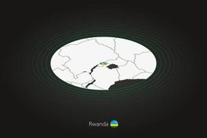 Rwanda map in dark color, oval map with neighboring countries. vector