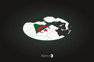 Algeria map in dark color, oval map with neighboring countries. vector