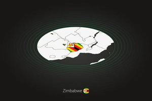 Zimbabue mapa en oscuro color, oval mapa con vecino países. vector