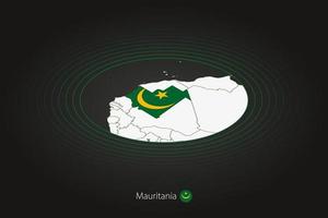 Mauritania mapa en oscuro color, oval mapa con vecino países. vector