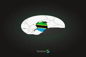 Tanzania mapa en oscuro color, oval mapa con vecino países. vector