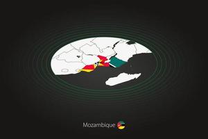 Mozambique mapa en oscuro color, oval mapa con vecino países. vector