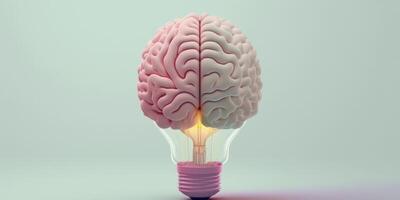 Brain inside big light bulb illustration, creativity photo