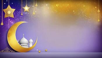 Ramadan Greeting Banner with Colorfull purple Background photo