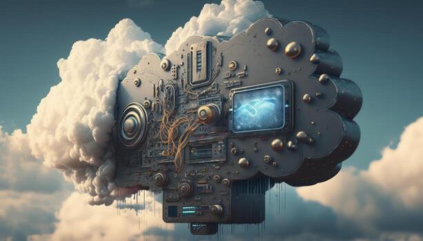 Holographic Cloud Data System 3D Render of Computing and Data Transfer photo