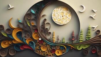 Ramadan Quilling Paper Art Illustration photo