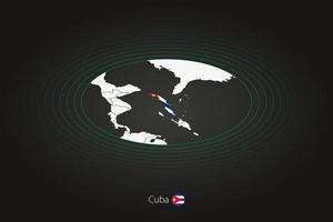 Cuba mapa en oscuro color, oval mapa con vecino países. vector