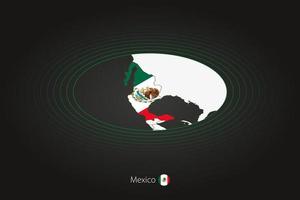 mexico mapa en oscuro color, oval mapa con vecino países. vector