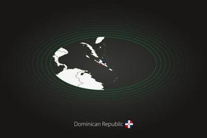 dominicano república mapa en oscuro color, oval mapa con vecino países. vector