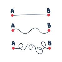 The path from point A to point B, different options scenario of the development of events. Flat vector illustration.